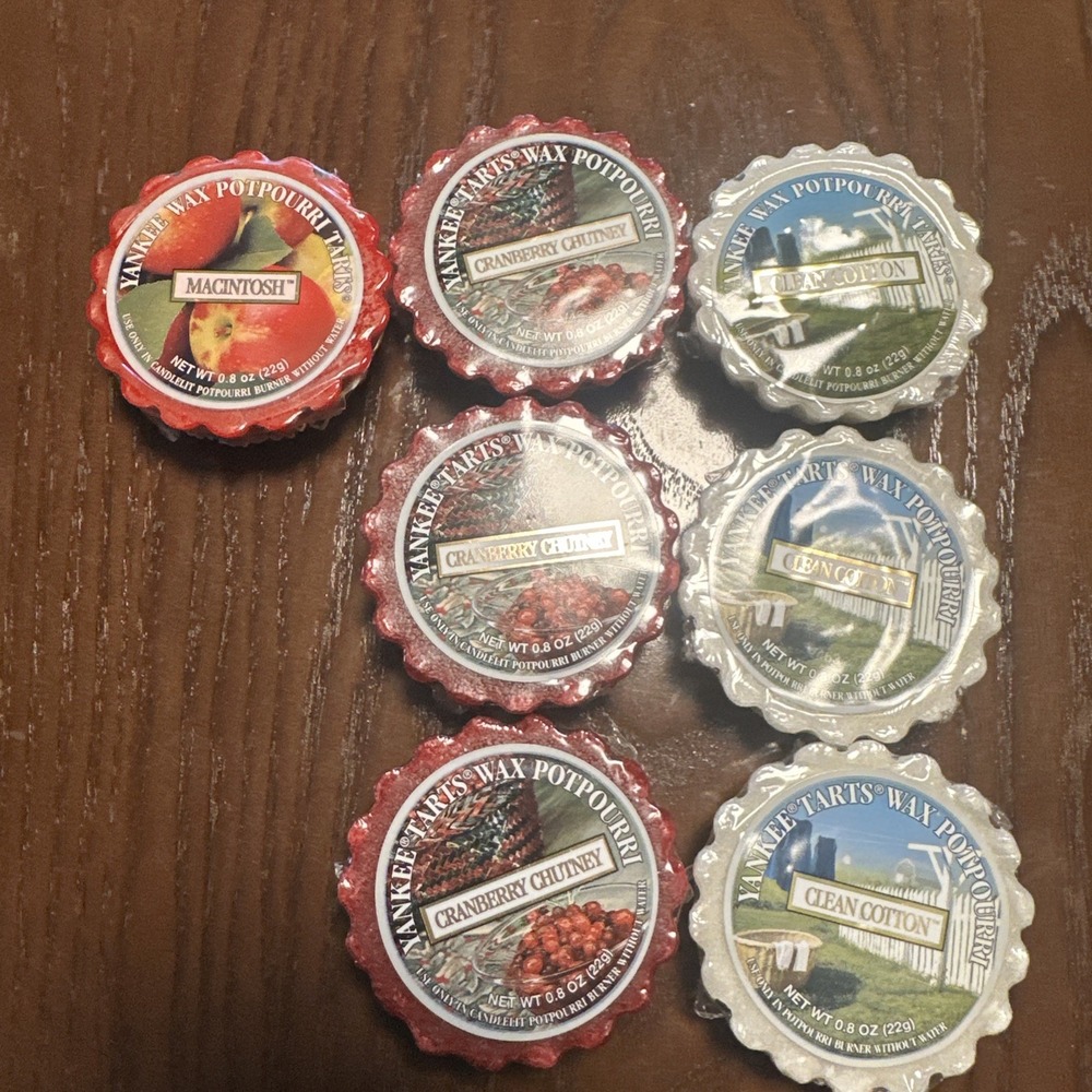 Lot 7‎ Yankee Candle Wax Tarts Melts Cranberry  Chutney Clean Cotton & Macintosh